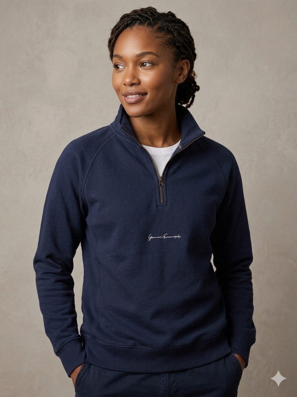 You are Enough Navy Quarter-Zip Pullover with Script Logo